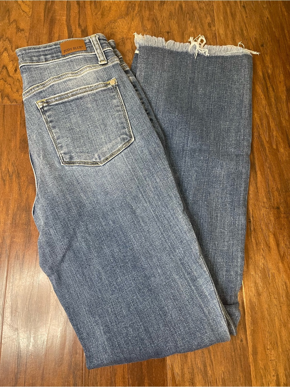 Judy Blue High Waist Dark Wash Patch Bootcut Distressed Jeans Size 5/27